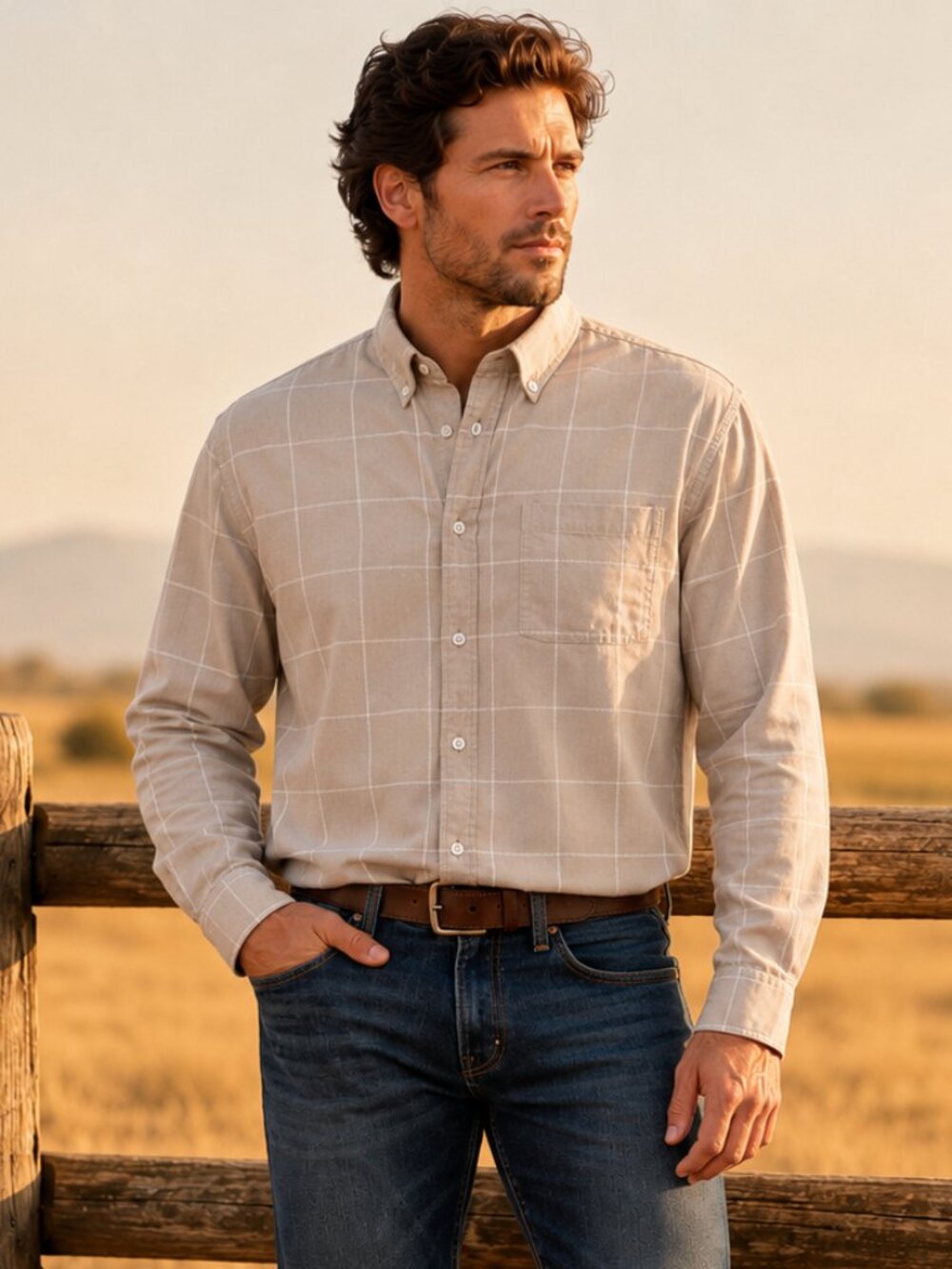 Stetson Mens Crystal Plaid Button Down Shirt Cotton Western M